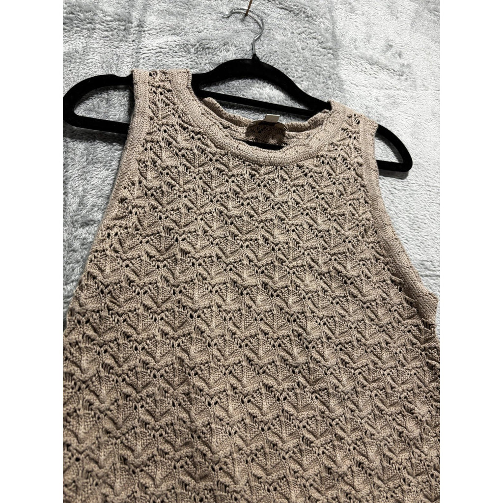 LOFT Outlet Womens L Taupe Openwork Knit Sleeveless Top Casual Boho