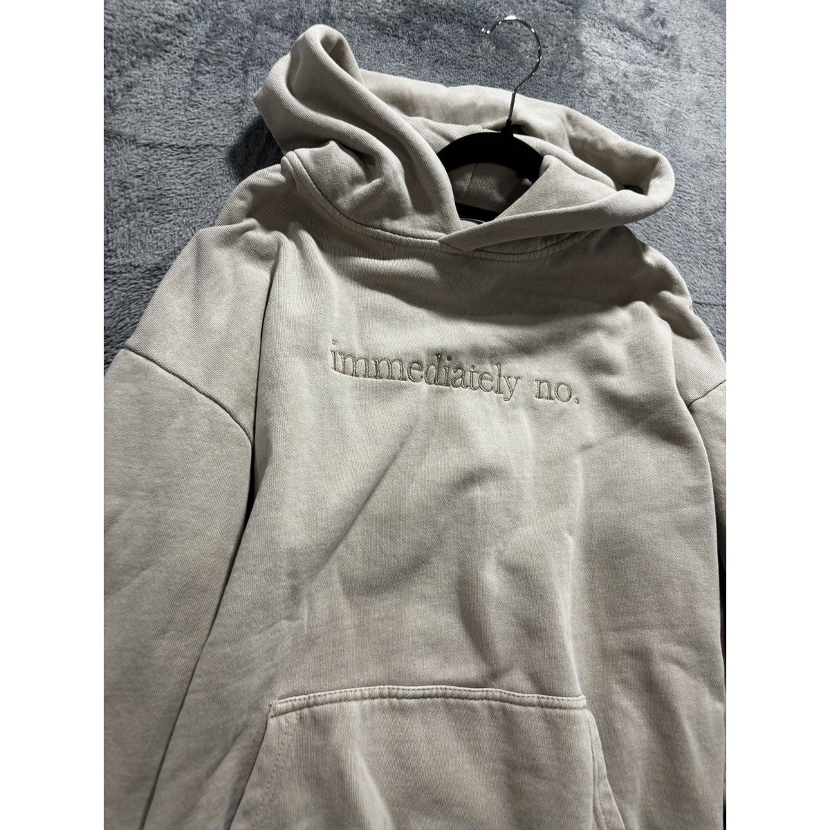 Lane Seven Womens L Stone Beige Embroidered Pullover Hoodie Sweatshirt Casual