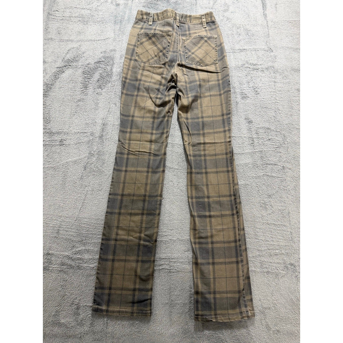 WEWOREWHAT 25 Olive Gray Plaid Straight Leg Jeans Womens Stretch Casual Preppy