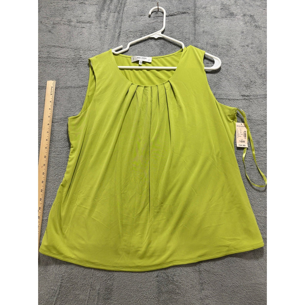 Jones Studio 16W Lime Green Sleeveless Pleated Neck Womens Tank Top Vintage NWT