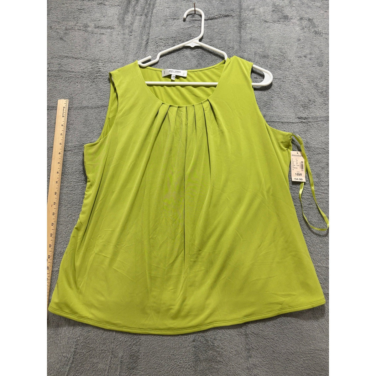 Jones Studio 16W Lime Green Sleeveless Pleated Neck Womens Tank Top Vintage NWT