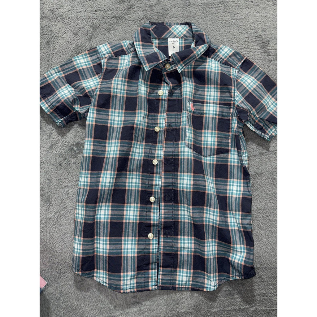OshKosh B'gosh Carter's Boys Size 6 4 Piece Bundle Button Up Shirts Aqua Plaid