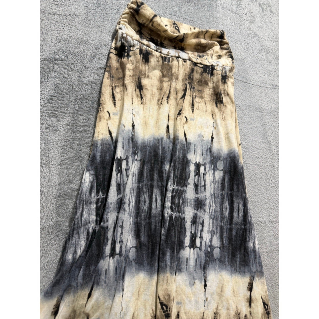 Joe B Womens S Tan Black Tie Dye Maxi Skirt Fold Over Waist Boho Vintage