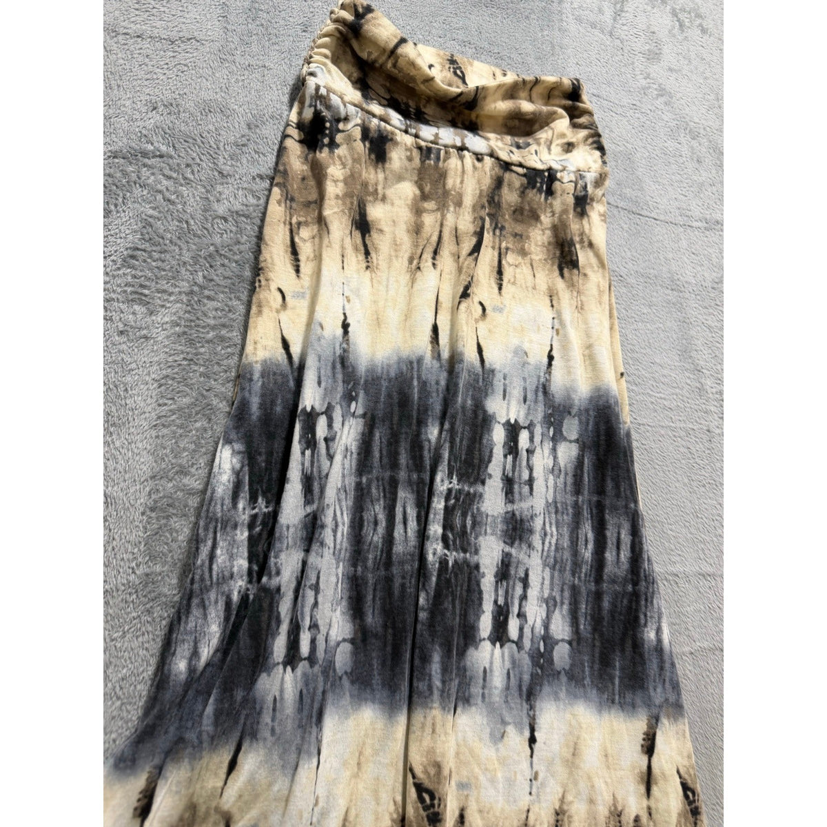 Joe B Womens S Tan Black Tie Dye Maxi Skirt Fold Over Waist Boho Vintage