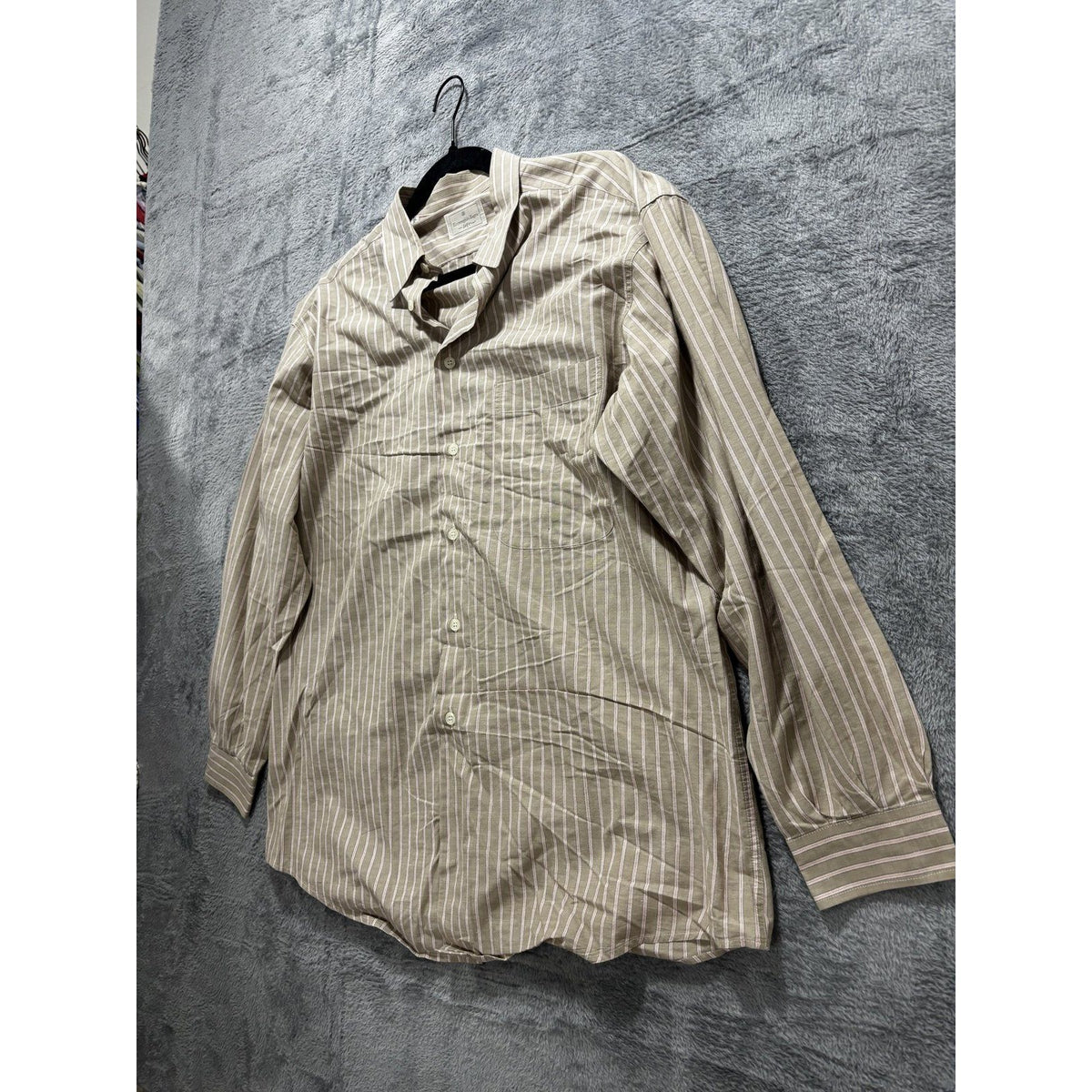 Ermenegildo Zegna Mens 41/16 Olive Striped Long Sleeve Button Up Dress Shirt
