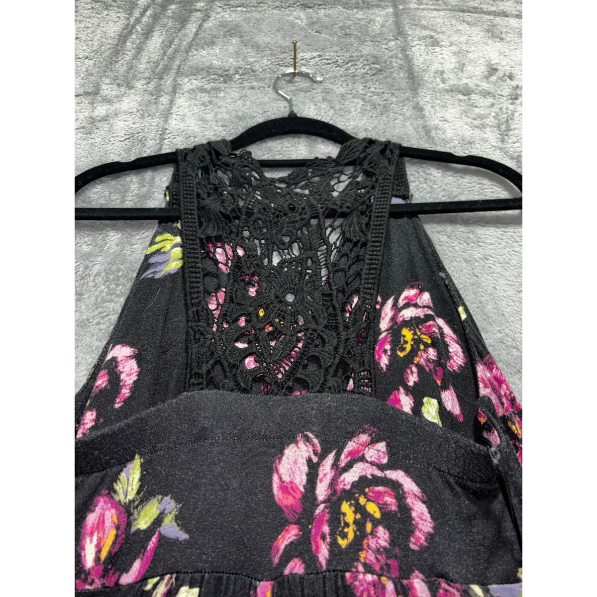 Elle Womens S Black Pink Floral Maxi Dress Lace Back Boho Casual