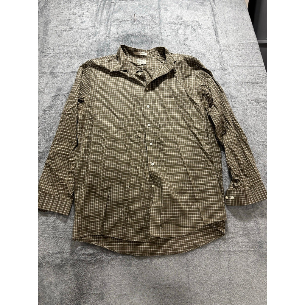 L.L.Bean XL Tall Olive Cream Check Button Up Shirt Preppy Casual