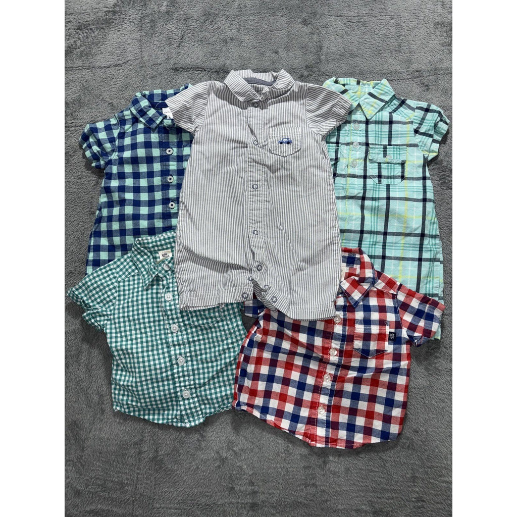Carter's Baby B'gosh Baby Boy 6M 5 Piece Bundle Rompers Shirts Plaid Gingham