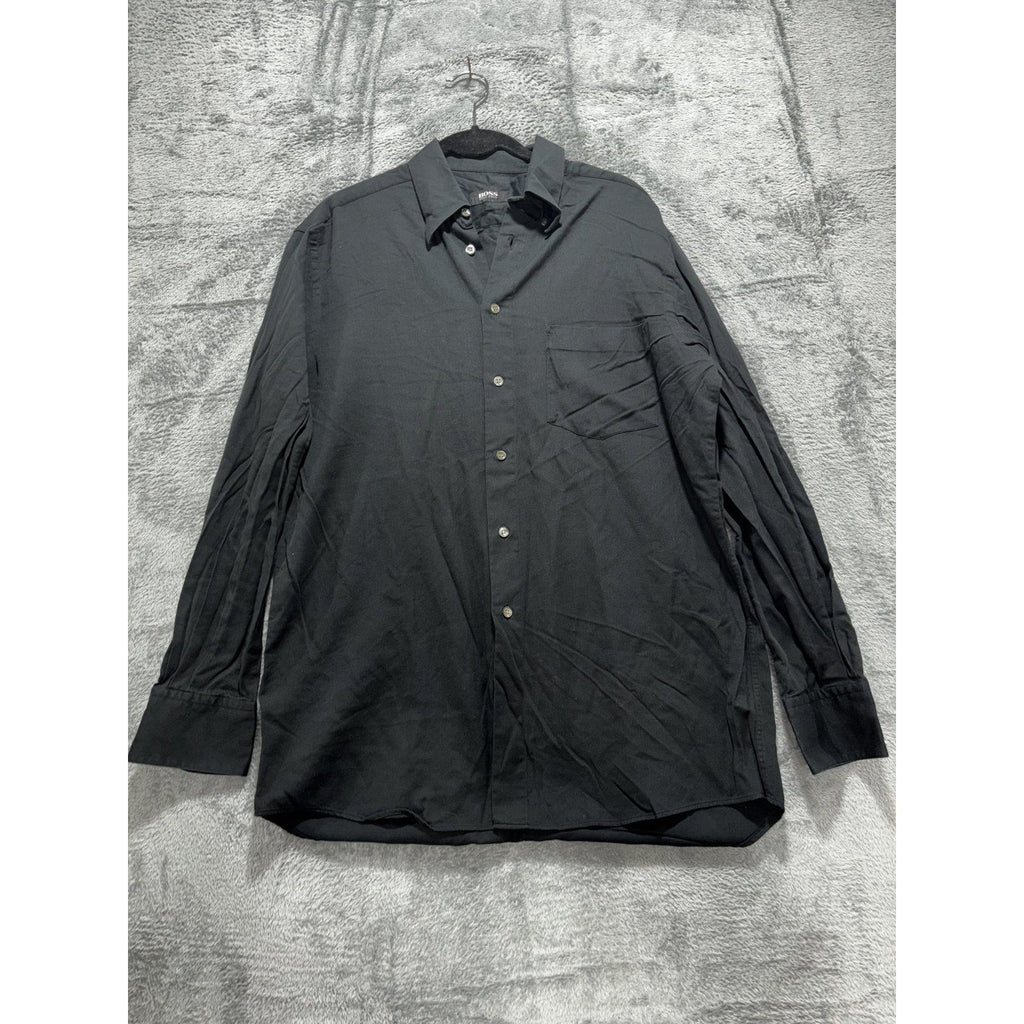 Hugo Boss Mens 15 1/2 34/35 Black Long Sleeve Button Up Dress Shirt
