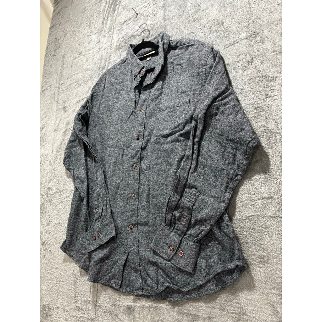Haggar XL Blue Gray Flannel Shirt Long Sleeve Cotton Mens