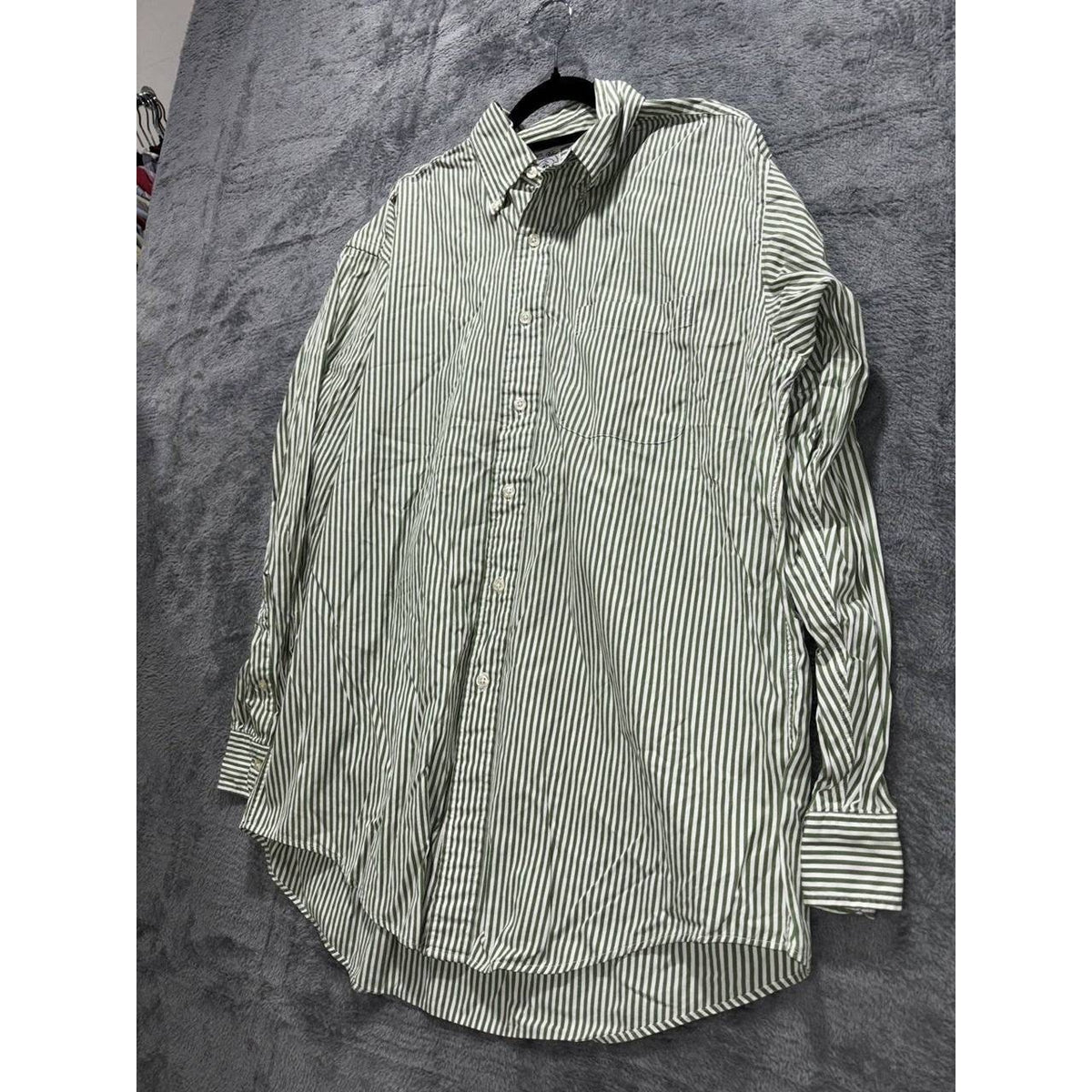 Brooks Brothers Mens M Green White Striped Long Sleeve Button Down Shirt Preppy