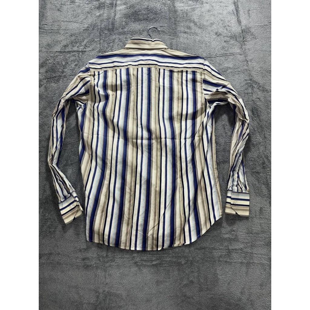 Ted Baker Men's Cream Blue Striped Shirt Size 3, photo 4 of 10