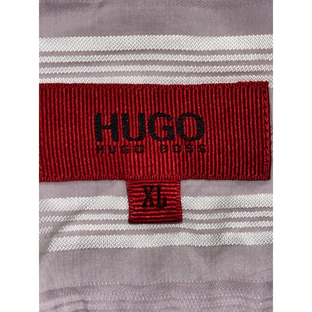 HUGO Hugo Boss Mens XL Mauve Gray Stripe Long Sleeve Button Up Dress Shirt
