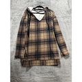 LuLaRoe Womens XL Tan Brown Plaid Hooded Tunic Top Casual Cozy