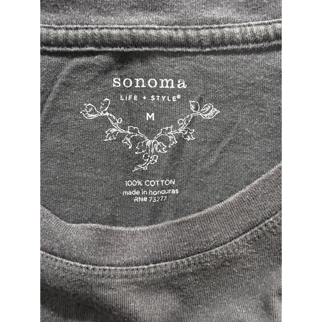 Sonoma Life + Style Womens M Charcoal Graphic Tee Floral Rhinestone