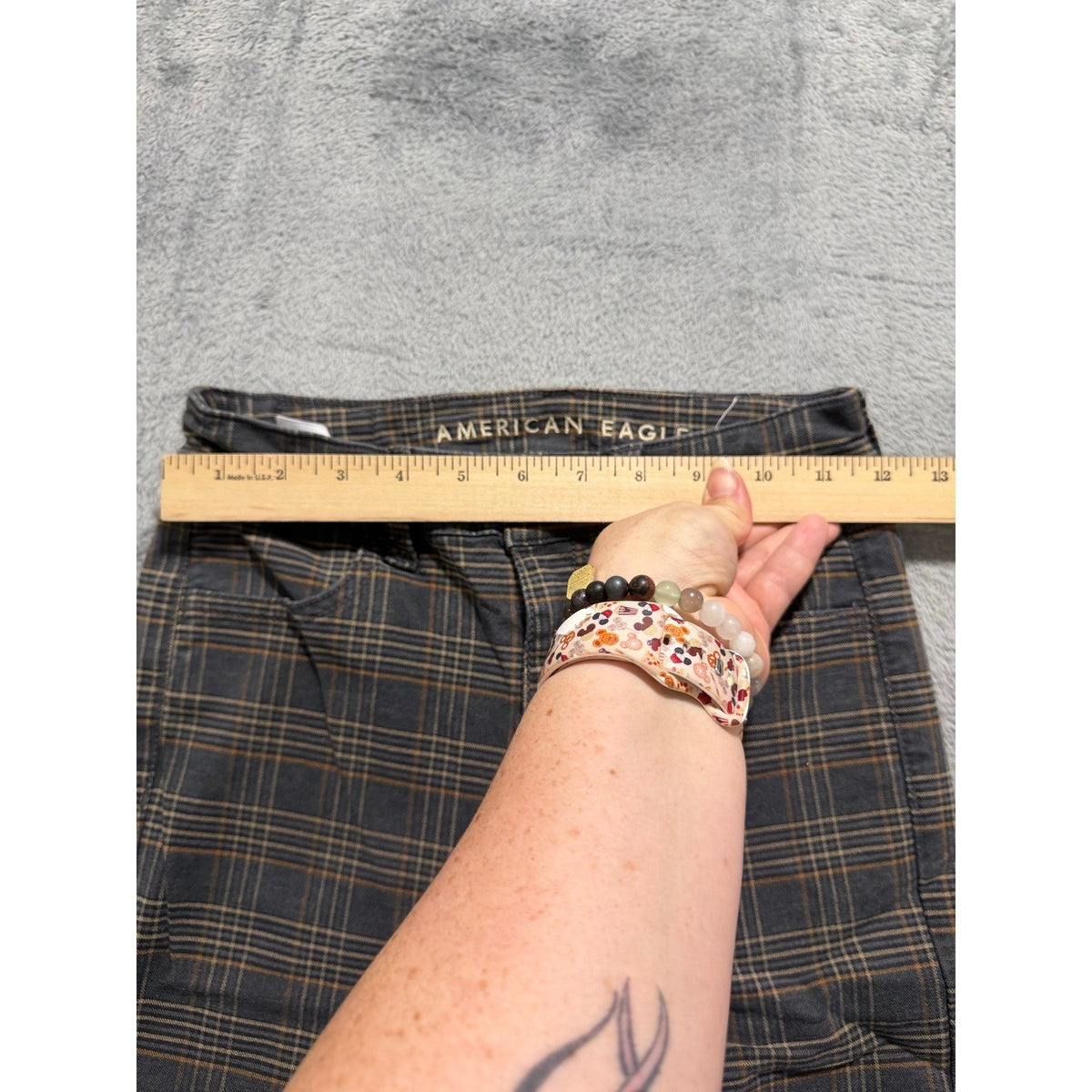 American Eagle 00 Regular Womens Gray Plaid Skinny Jeans Super Stretch Vintage
