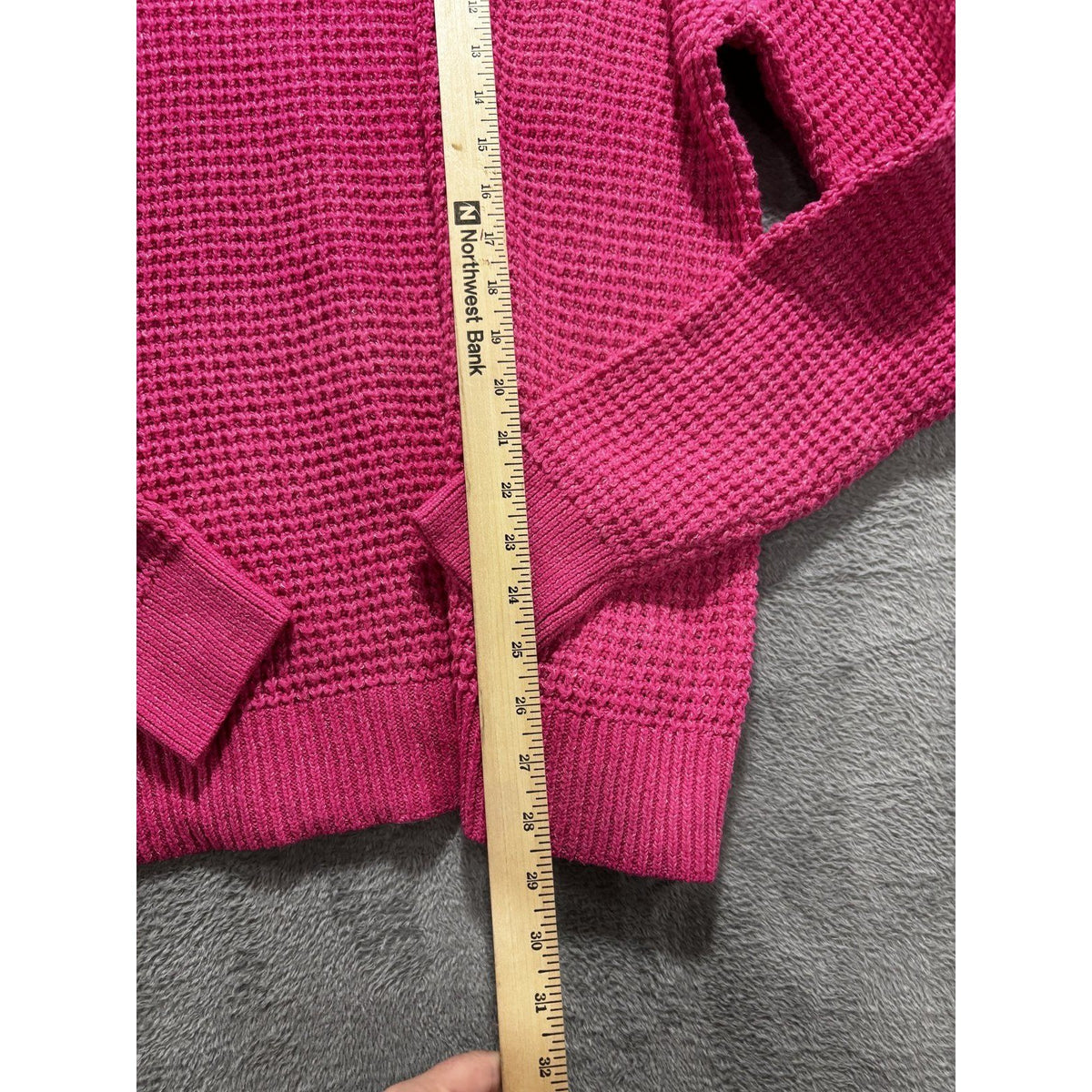 Time and Tru Womens XXL Hot Pink Waffle Knit Crewneck Sweater Cozy Casual