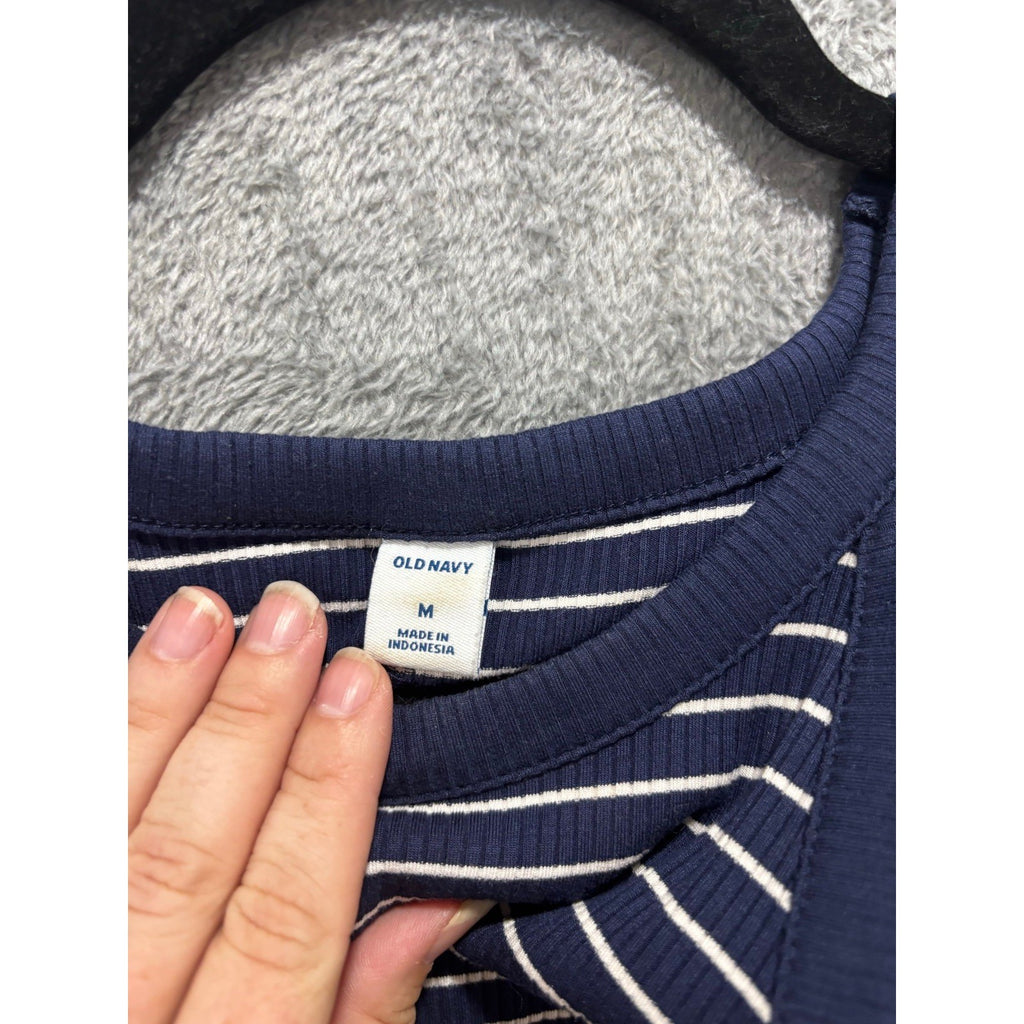 Old Navy M Womens Navy Blue White Striped Halter Dress Athleisure Preppy Mini