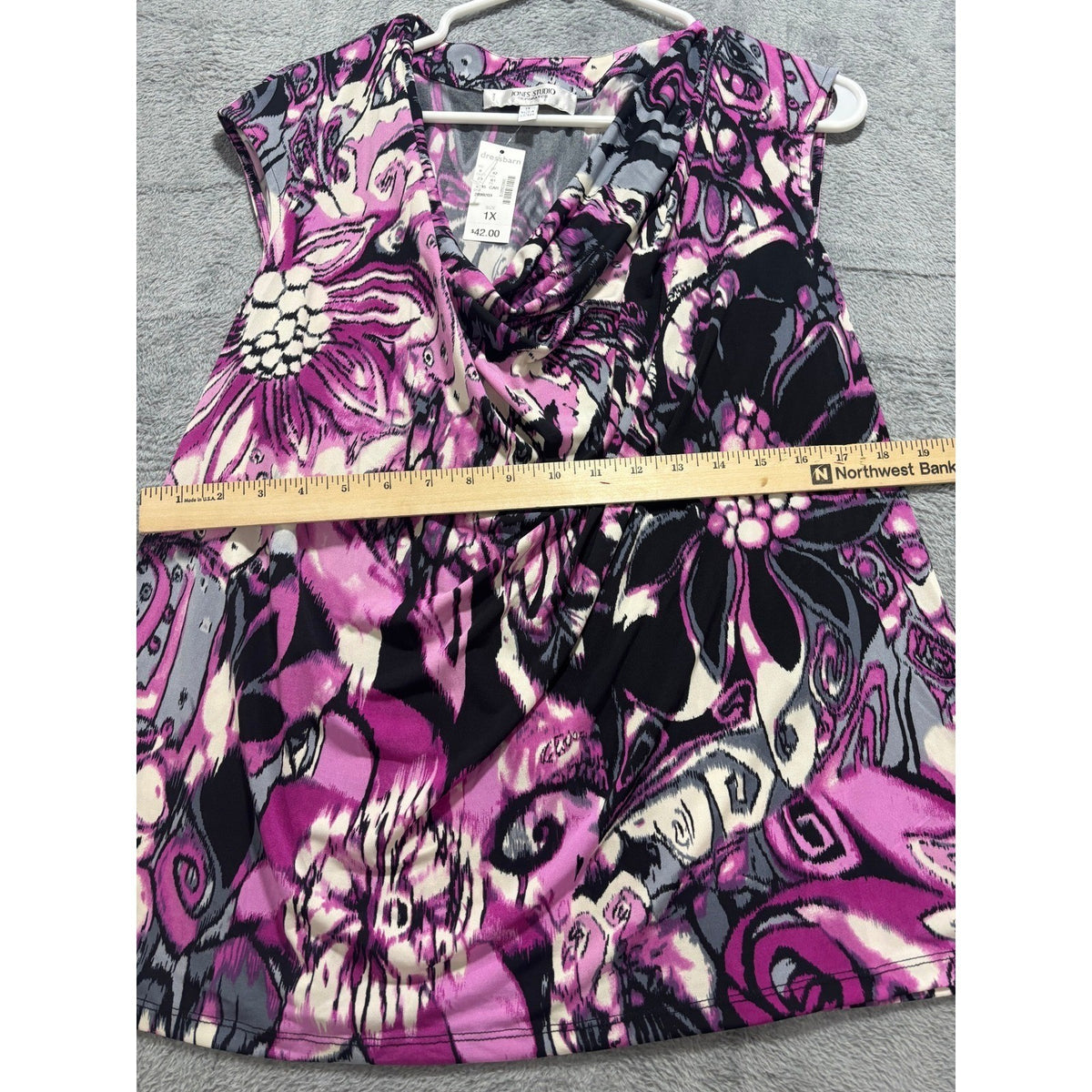 Dressbarn 1X Womens Purple Floral Cowl Neck Sleeveless Blouse Boho Casual NWT
