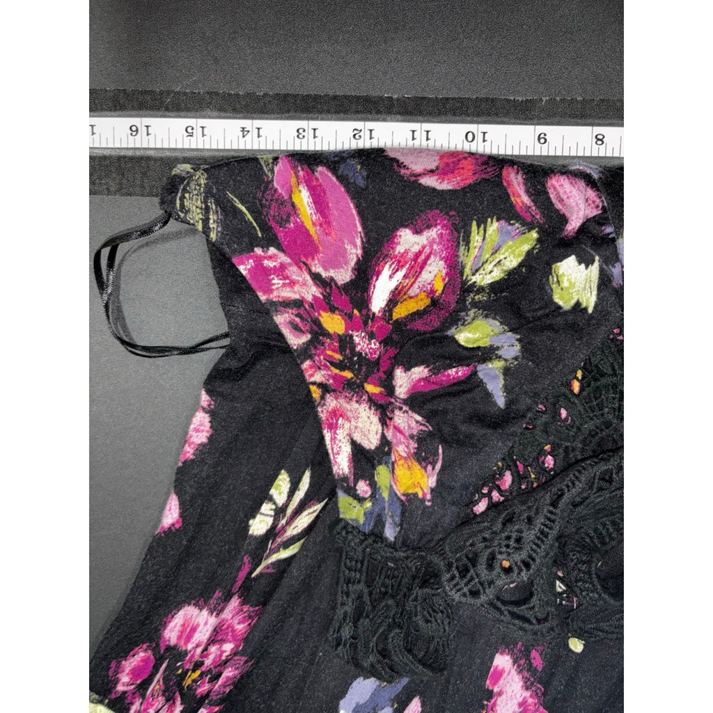 Elle Womens S Black Pink Floral Maxi Dress Lace Back Boho Casual