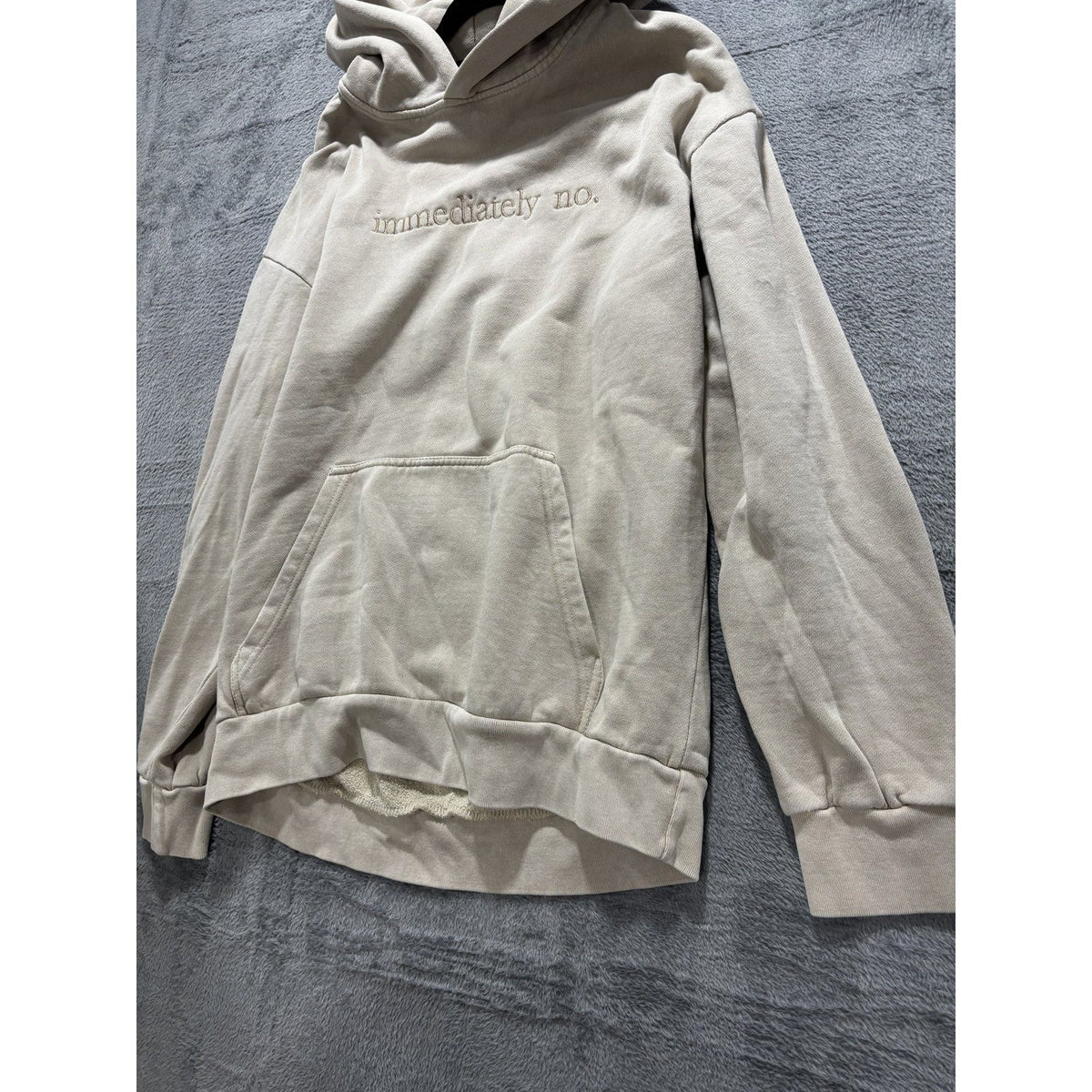 Lane Seven Womens L Stone Beige Embroidered Pullover Hoodie Sweatshirt Casual
