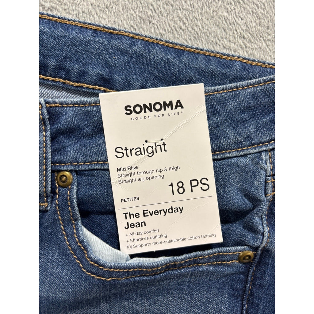 Sonoma 18PS Blue Straight Leg Everyday Jean Womens Casual Vintage Mid Rise Denim