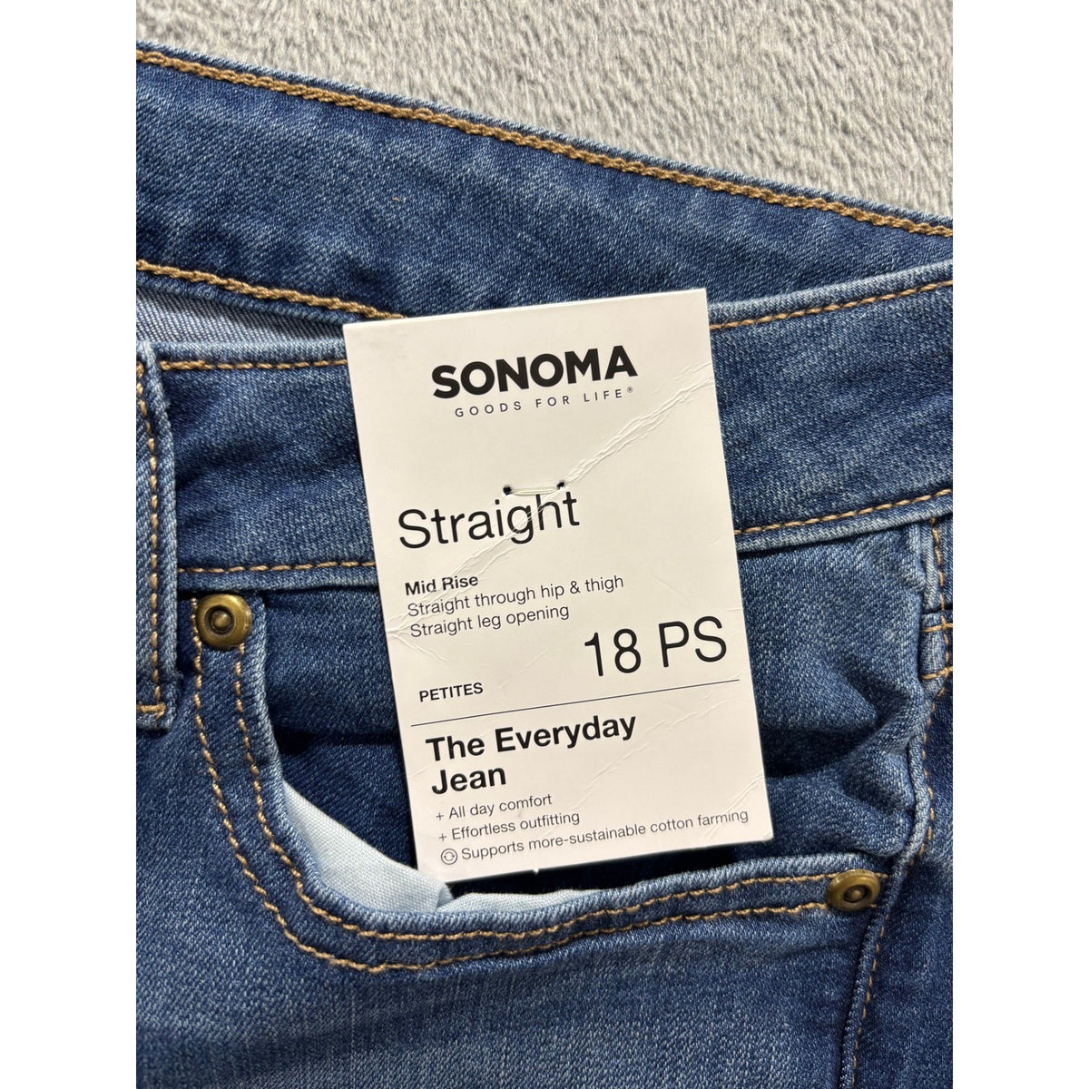 Sonoma 18PS Blue Straight Leg Everyday Jean Womens Casual Vintage Mid Rise Denim