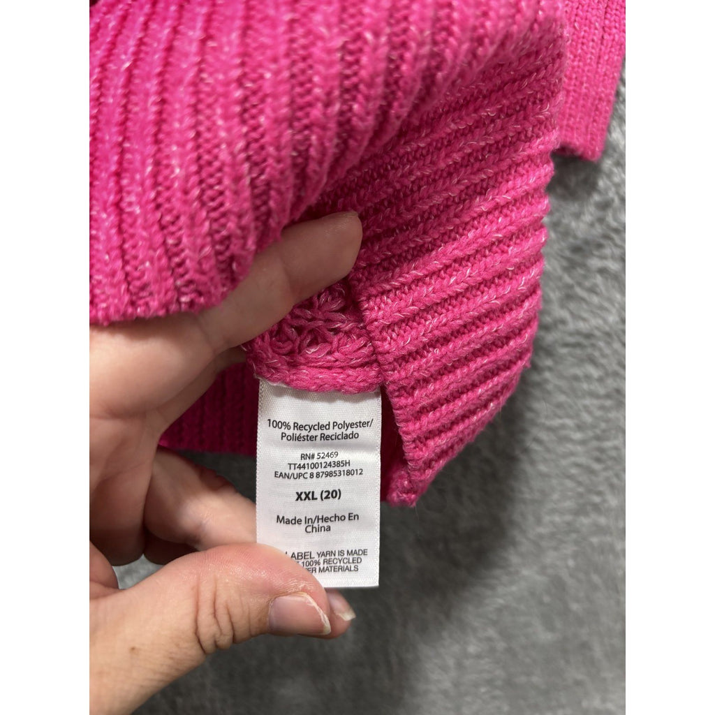 Time and Tru Womens XXL Hot Pink Waffle Knit Crewneck Sweater Cozy Casual