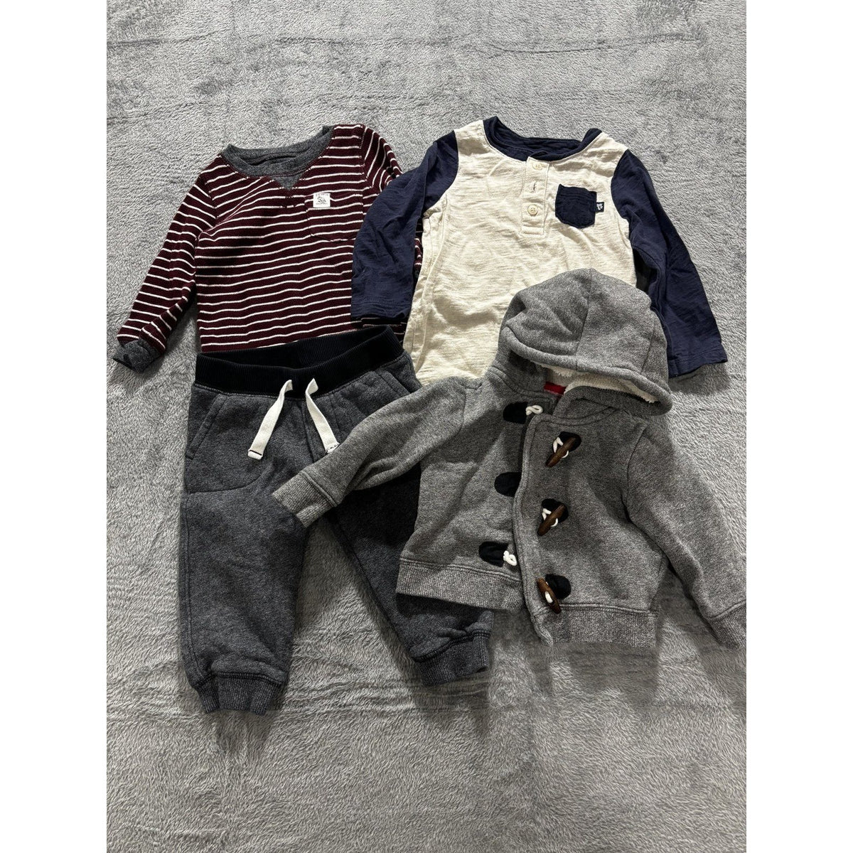 Baby B'gosh Baby Boy 12M 4 Piece Bundle Henley Joggers Hoodie Maroon Gray