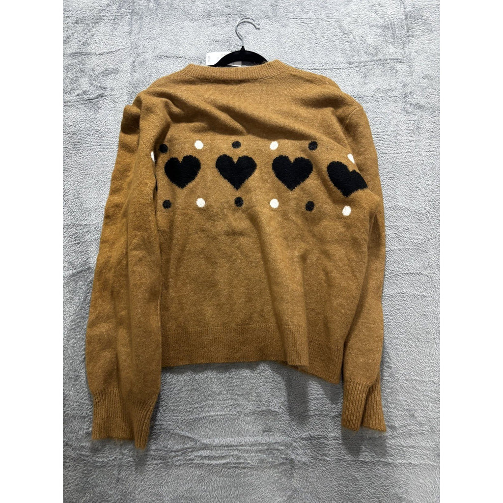 NWT Ann Taylor Factory Womens XL Camel Heart Polka Dot Crewneck Sweater Casual