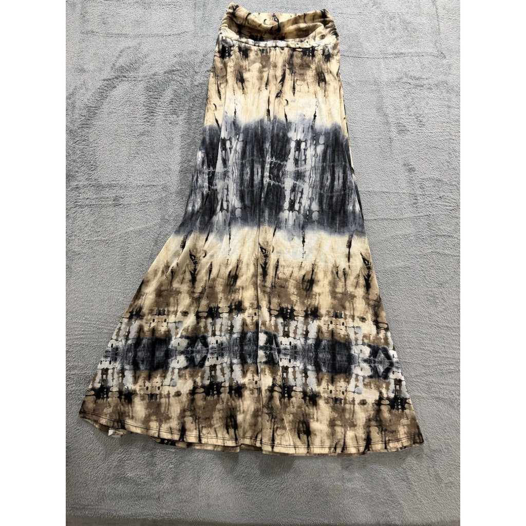 Joe B Womens S Tan Black Tie Dye Maxi Skirt Fold Over Waist Boho Vintage