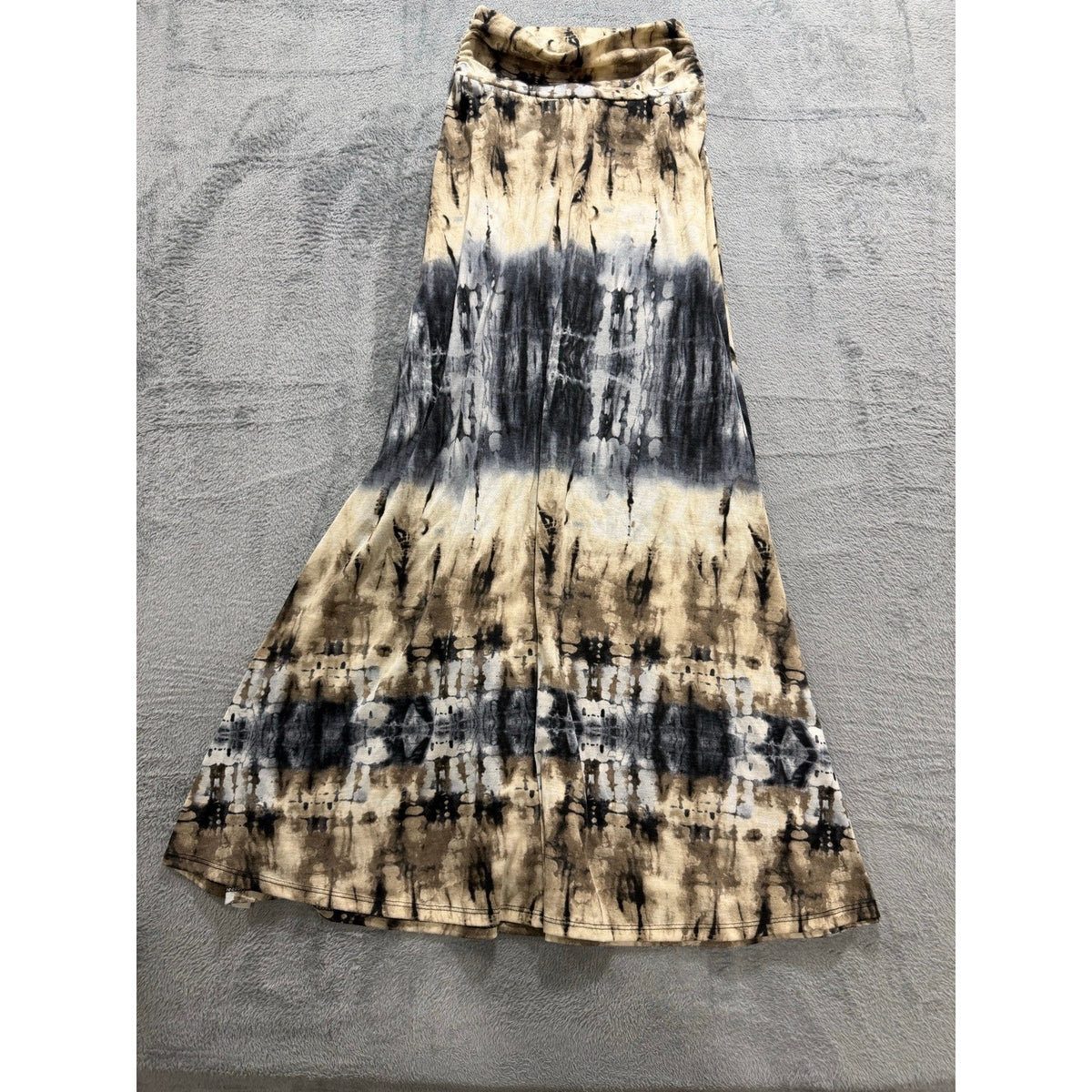 Joe B Womens S Tan Black Tie Dye Maxi Skirt Fold Over Waist Boho Vintage