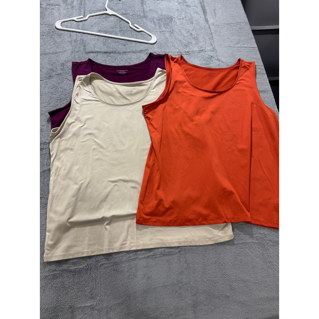Charter Club 2X Purple Tan Orange Womens Tank Top Lot of 3 Casual Athleisure Set