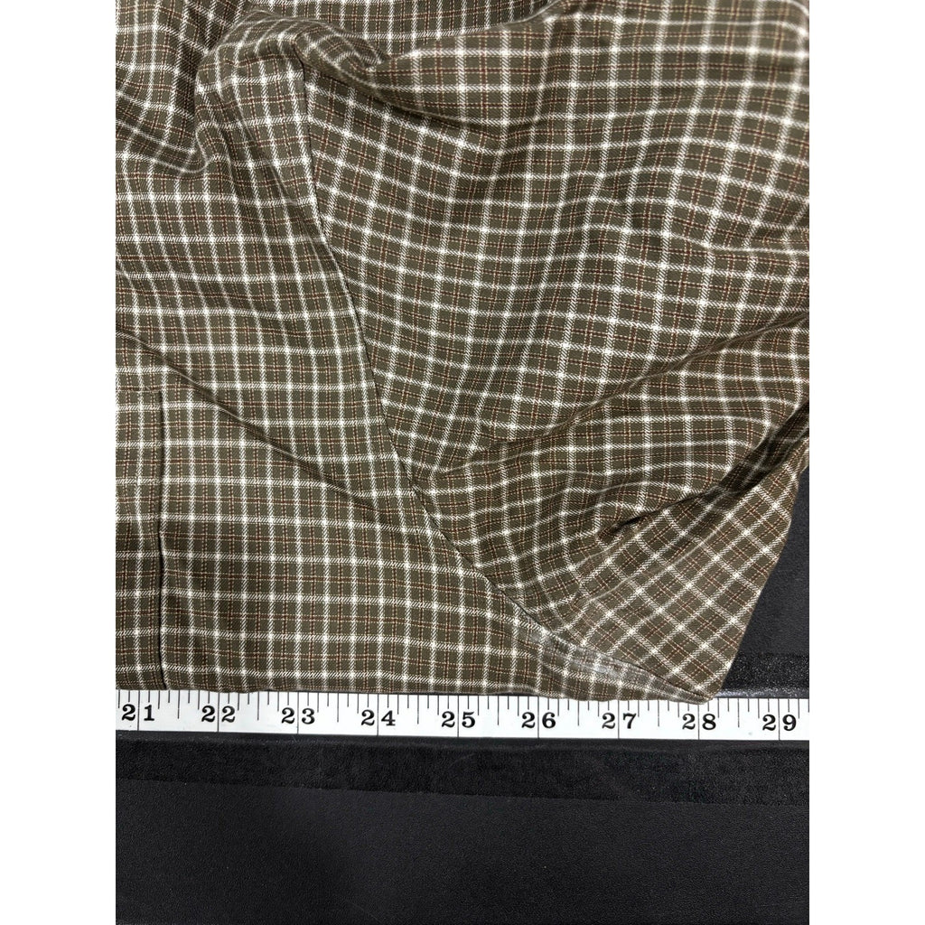 L.L.Bean XL Tall Olive Cream Check Button Up Shirt Preppy Casual