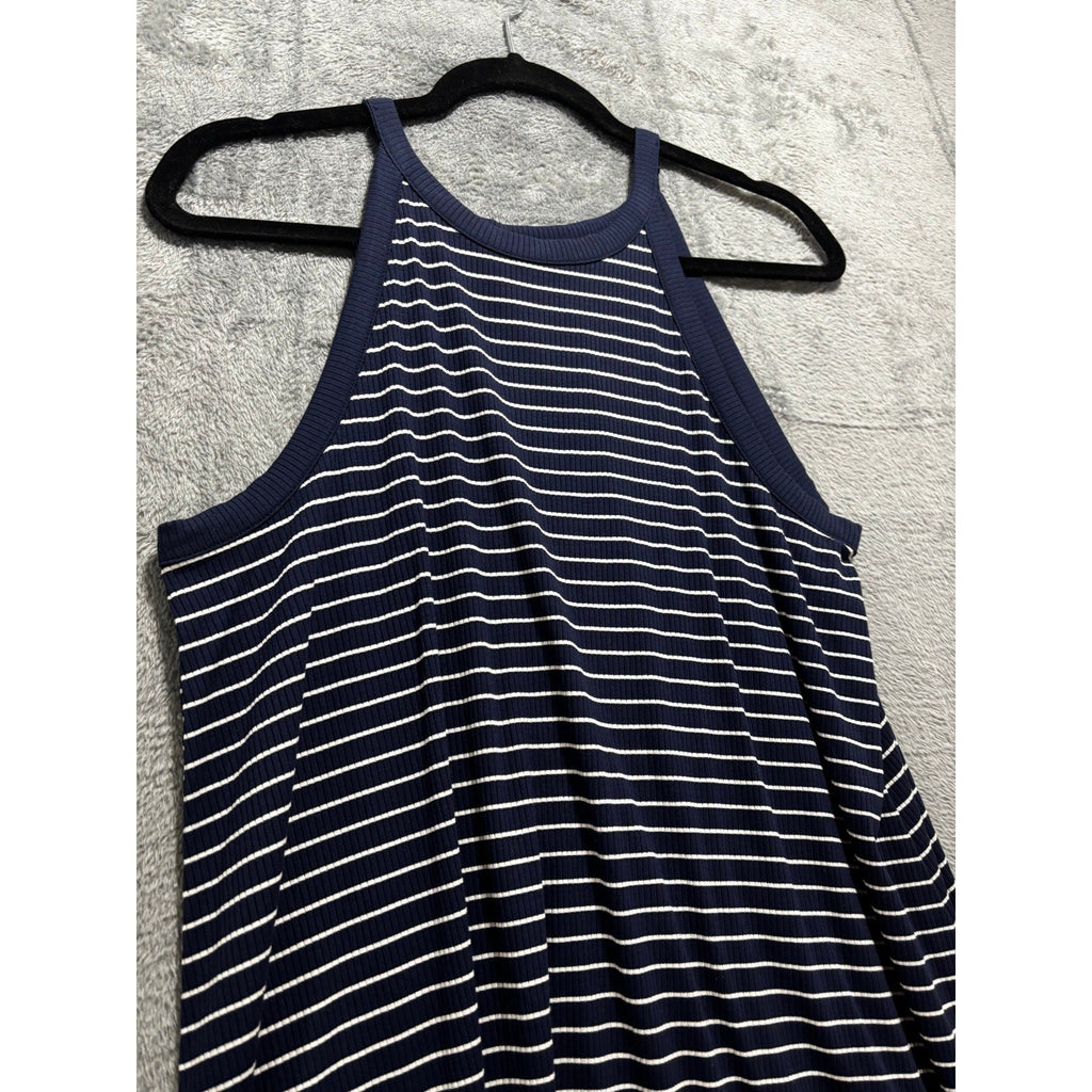Old Navy M Womens Navy Blue White Striped Halter Dress Athleisure Preppy Mini