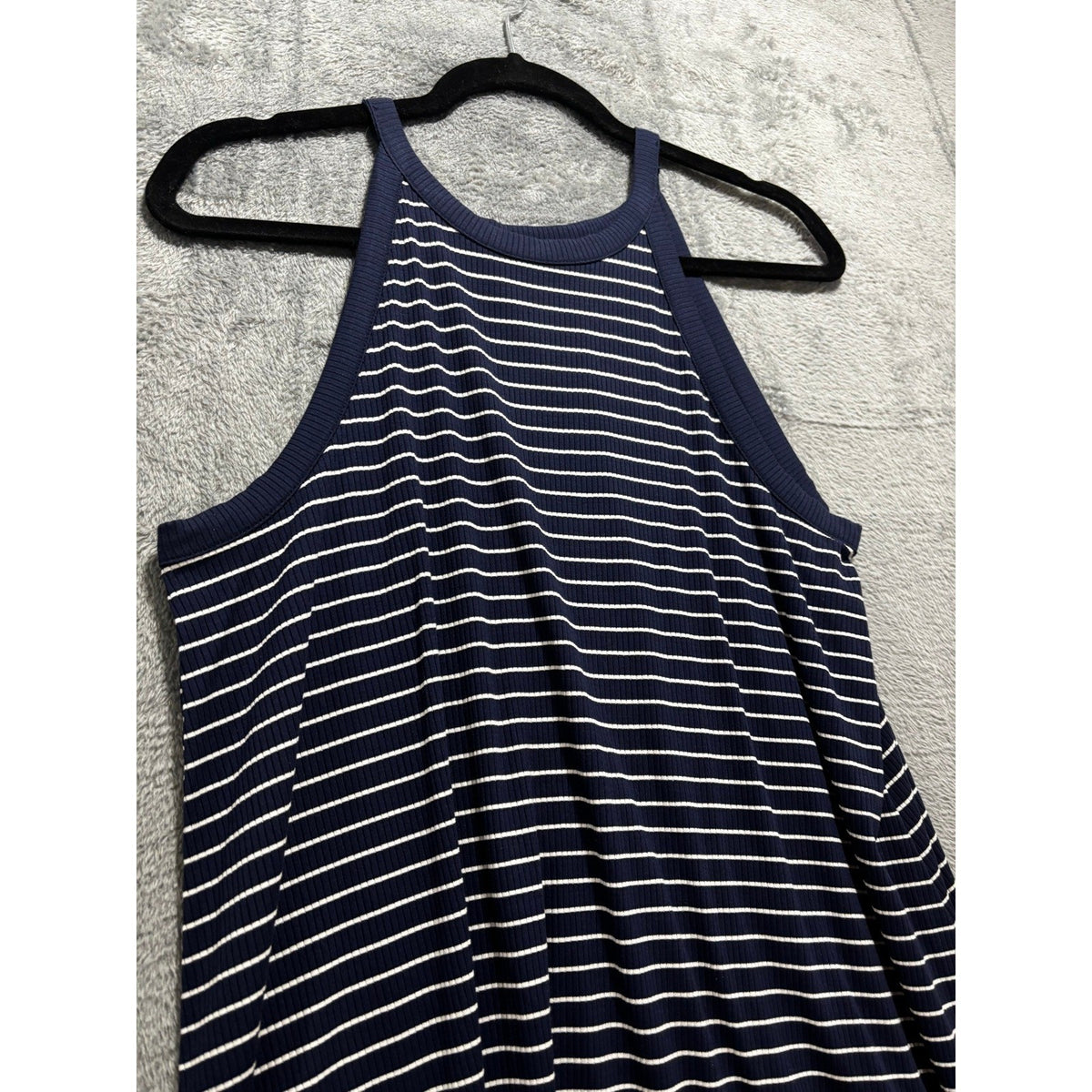 Old Navy M Womens Navy Blue White Striped Halter Dress Athleisure Preppy Mini