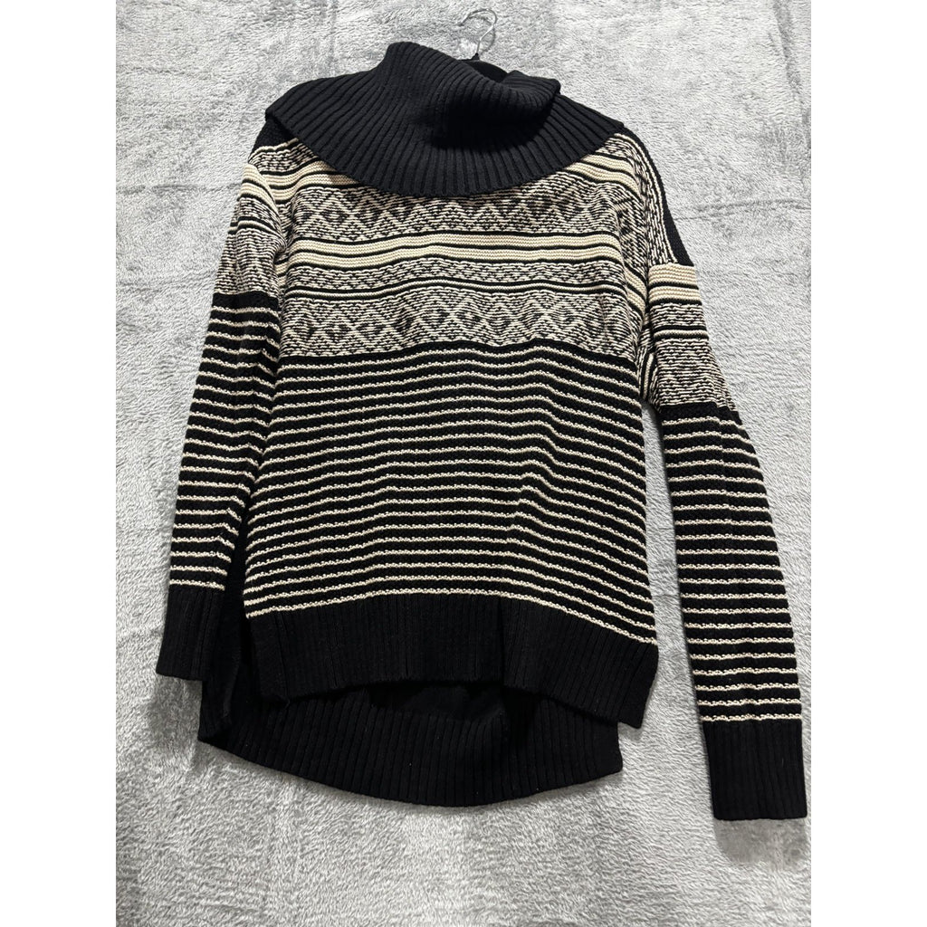 Maurices Womens L Black Tan Fair Isle Cowl Neck Sweater Cozy Casual