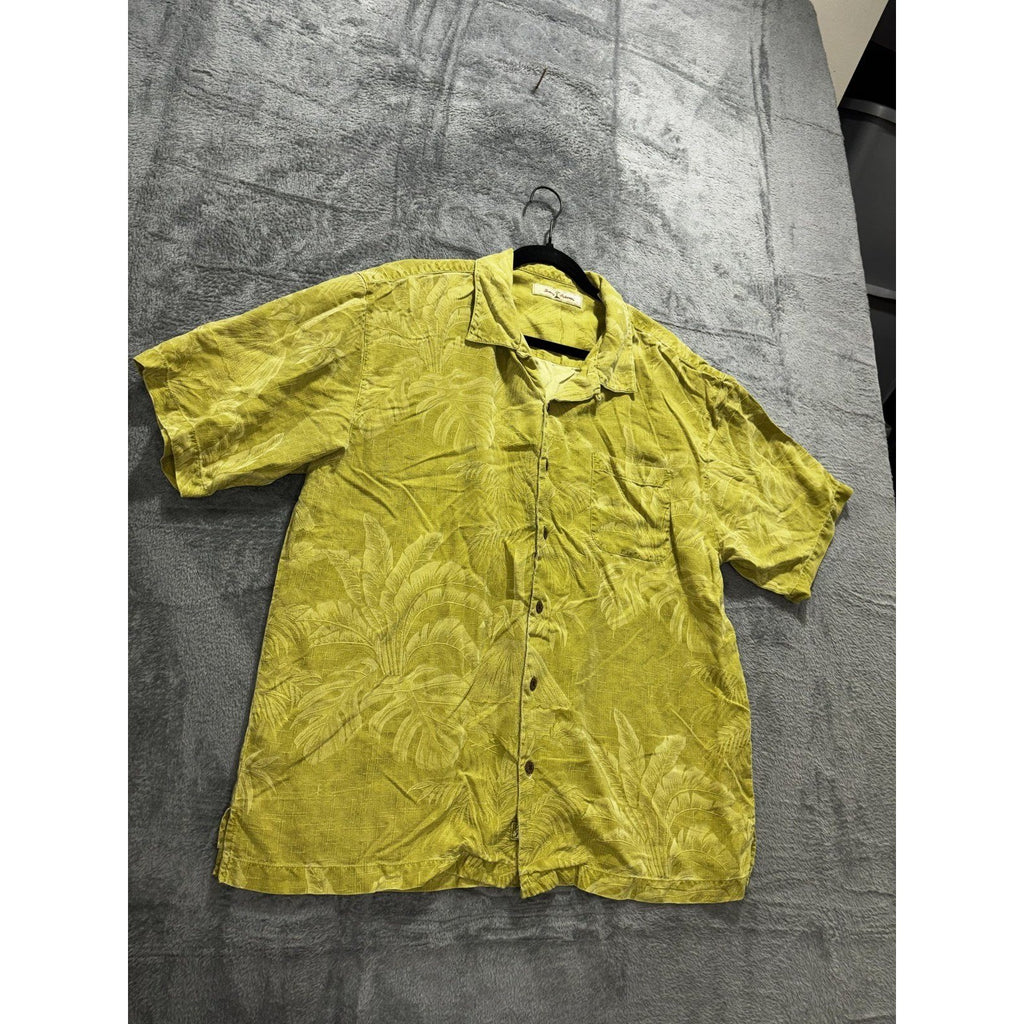 Tommy Bahama Mens XL Chartreuse Green Palm Leaf Short Sleeve Button Up Shirt