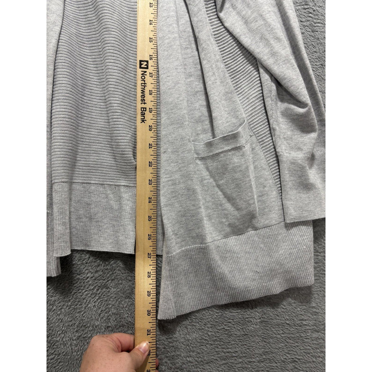 Time and Tru Womens L 12-14 Heather Gray Open Front Cardigan Pockets Casual