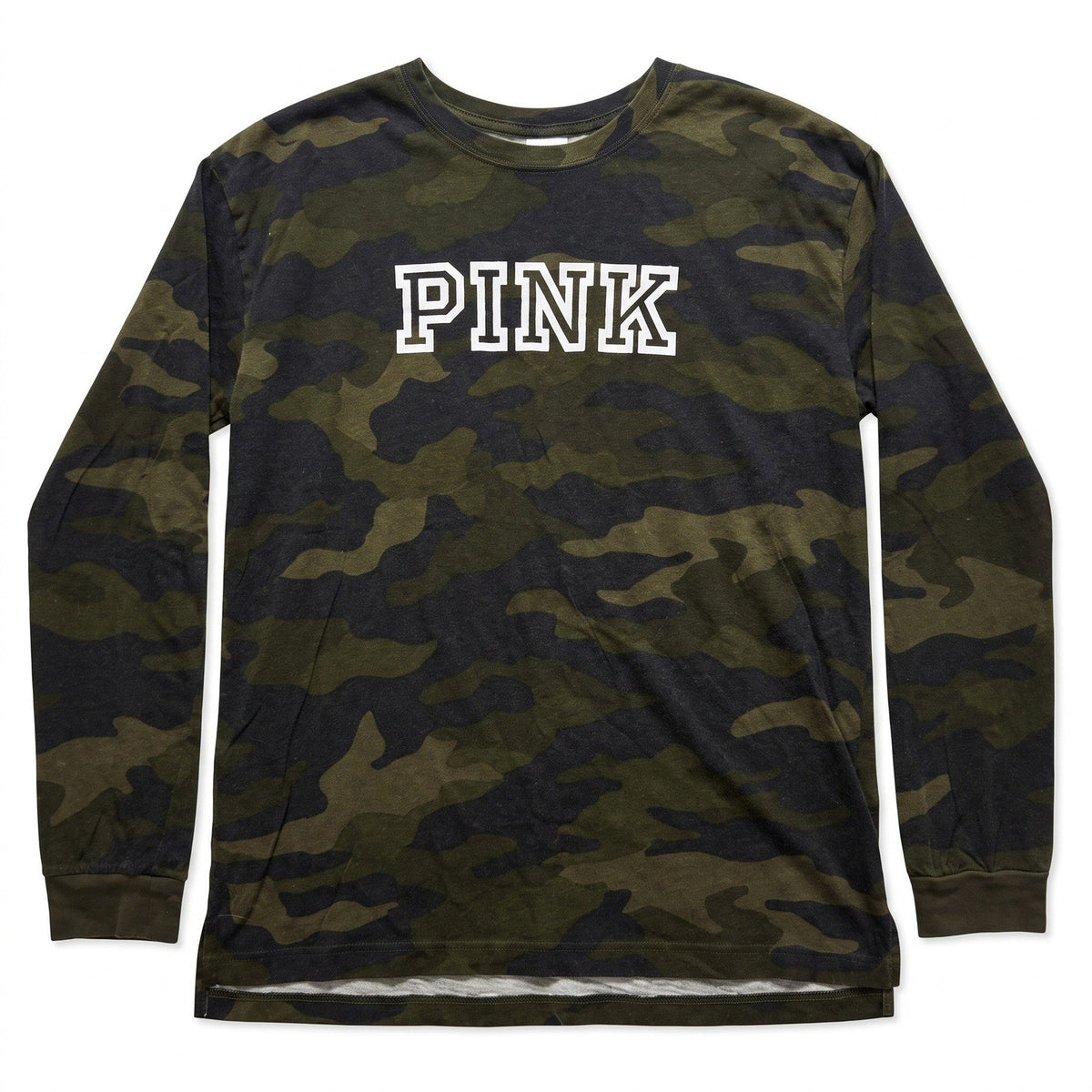 PINK Victoria's Secret green camo long sleeve tee front