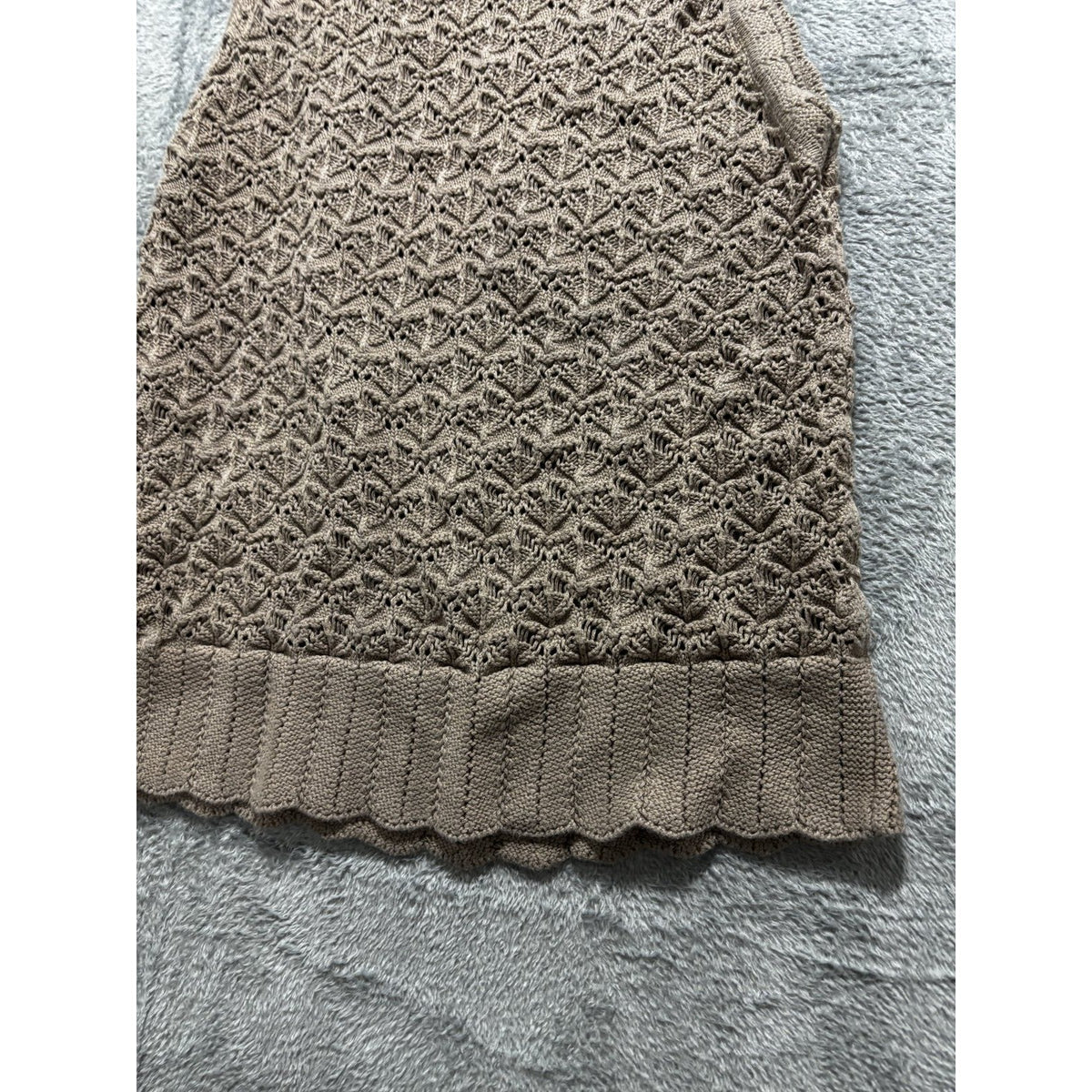 LOFT Outlet Womens L Taupe Openwork Knit Sleeveless Top Casual Boho