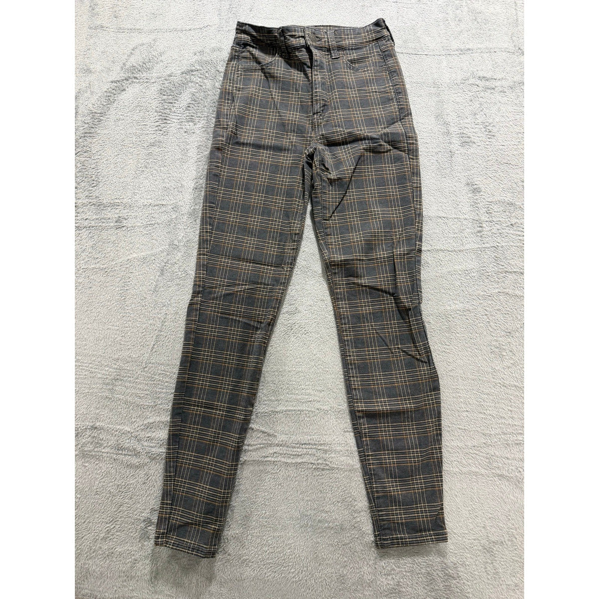 American Eagle 00 Regular Womens Gray Plaid Skinny Jeans Super Stretch Vintage