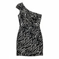 Beyond 0 Black Silver Sequin Zebra One Shoulder Womens Mini Dress Party