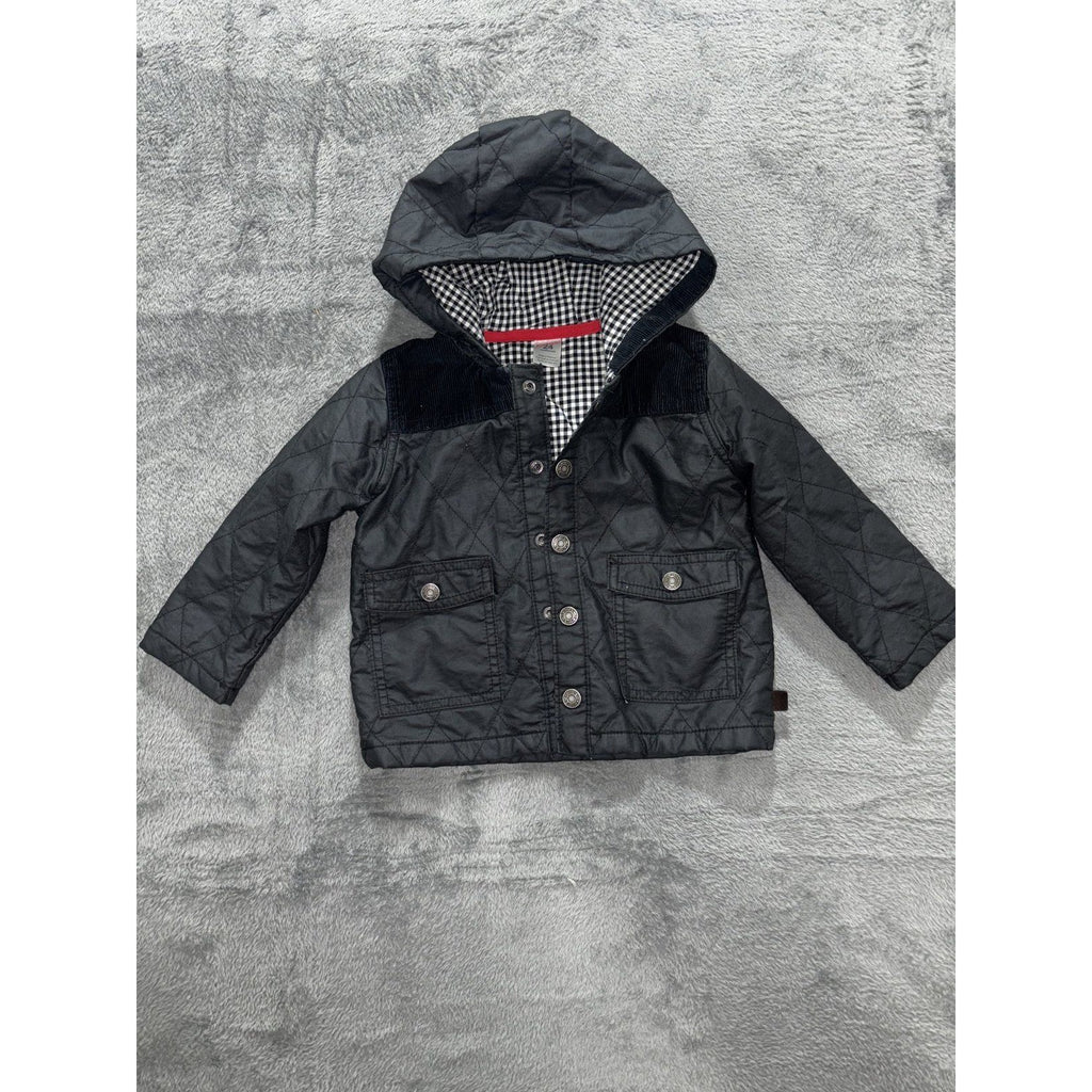 Carter's Baby 24M Hooded Jacket Coat Black Gingham Lined Snap Front