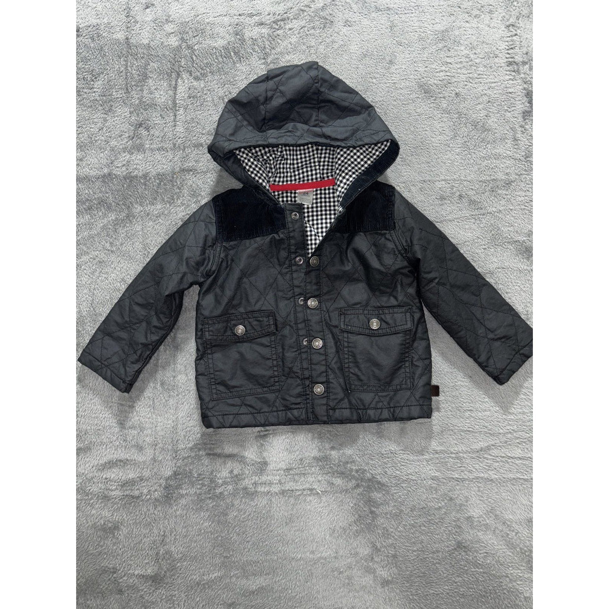 Carter's Baby 24M Hooded Jacket Coat Black Gingham Lined Snap Front