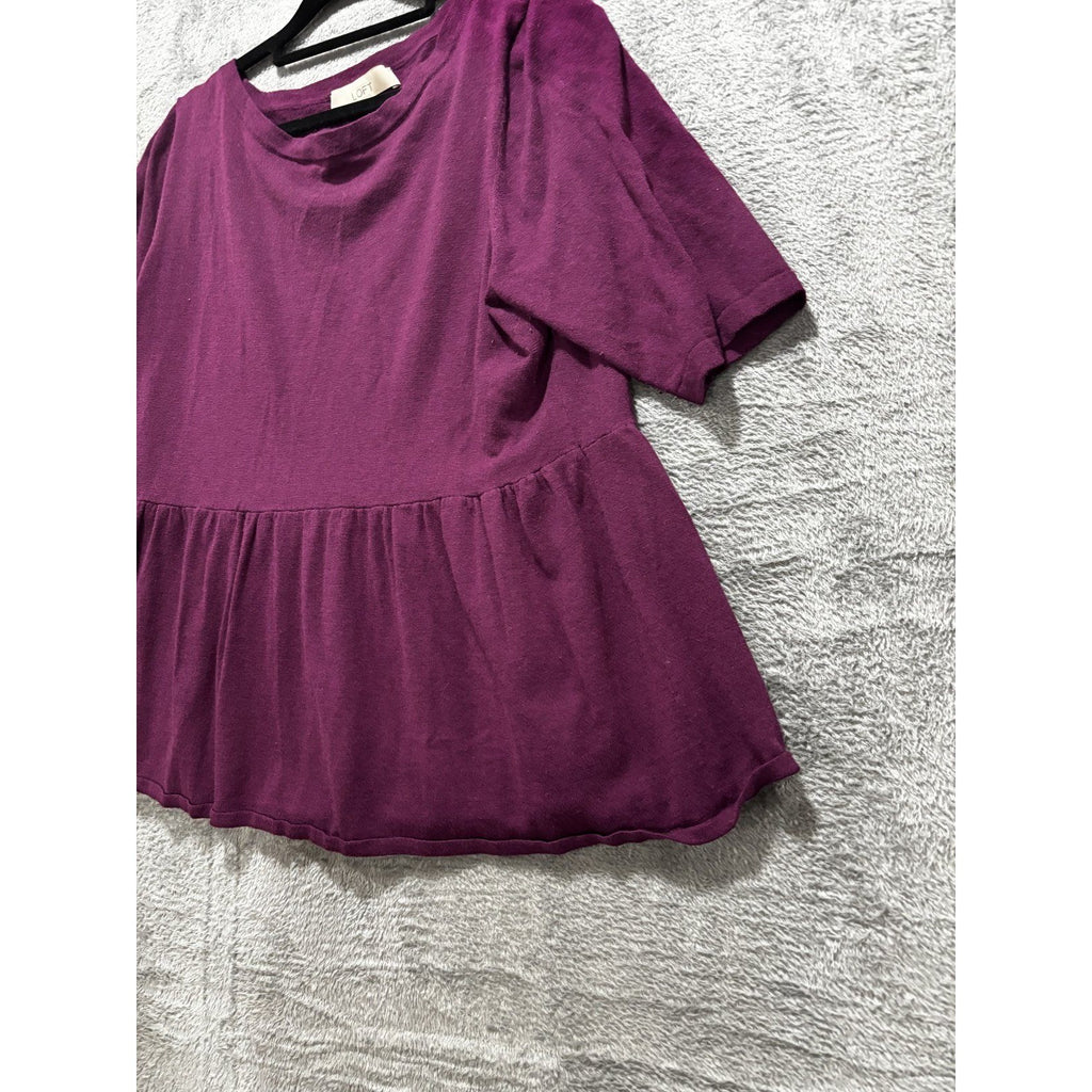 Ann Taylor Loft Womens XL Plum Purple Peplum Top Short Sleeve Casual