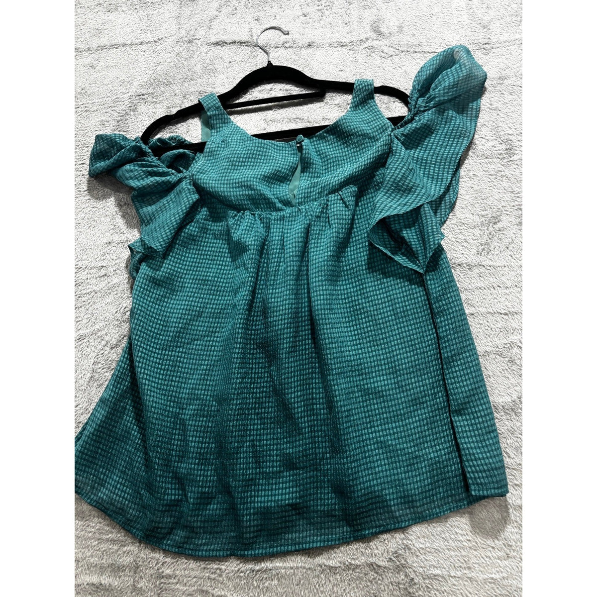 Maeve Womens 2 Teal Cold Shoulder Ruffle Sleeve Blouse