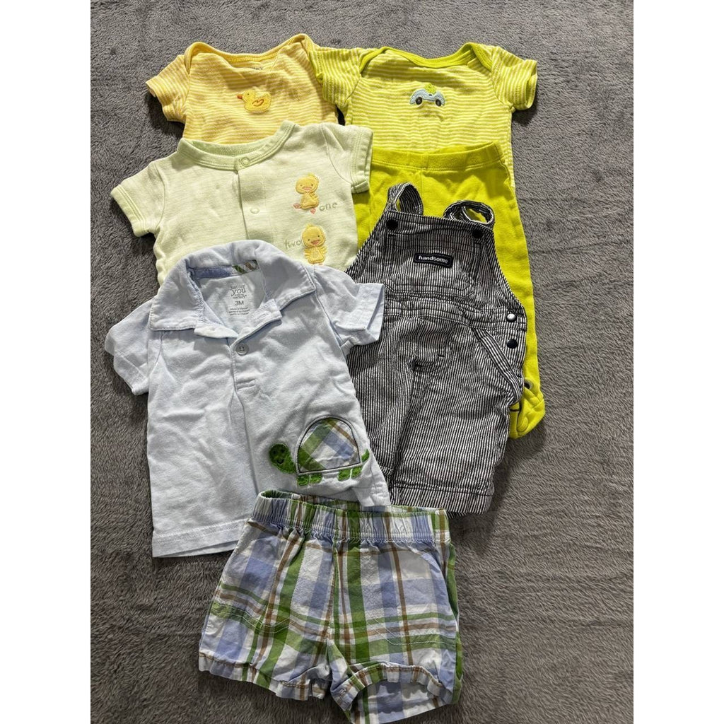 Carter's Baby Boy Overalls Bodysuits Lot 7 Pc 3M