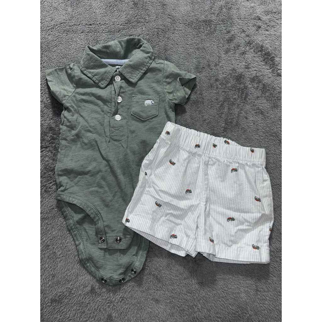 Carter's Circo Baby Boy 6M 5 Piece Bundle Bodysuits Shorts Romper Sage Gray