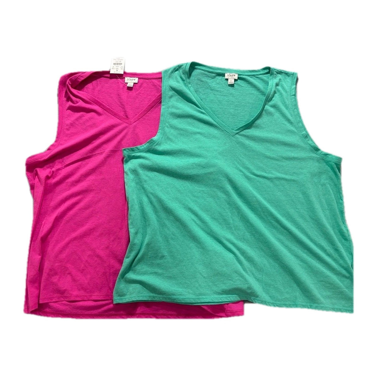 J.Crew 2X Pink Green Womens V-Neck Tank Top Lot of 2 Casual Preppy Summer NWT